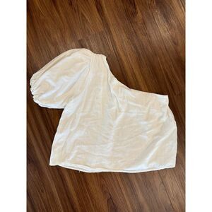 STORY one‎ shoulder white puff balloon sleeve blouse EUC size small